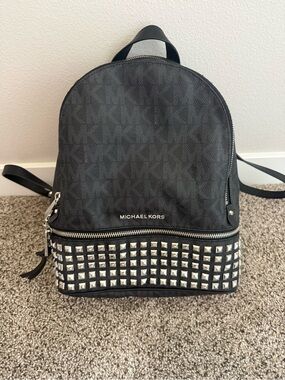 Michael Kors Black Studded Logo Backpack
